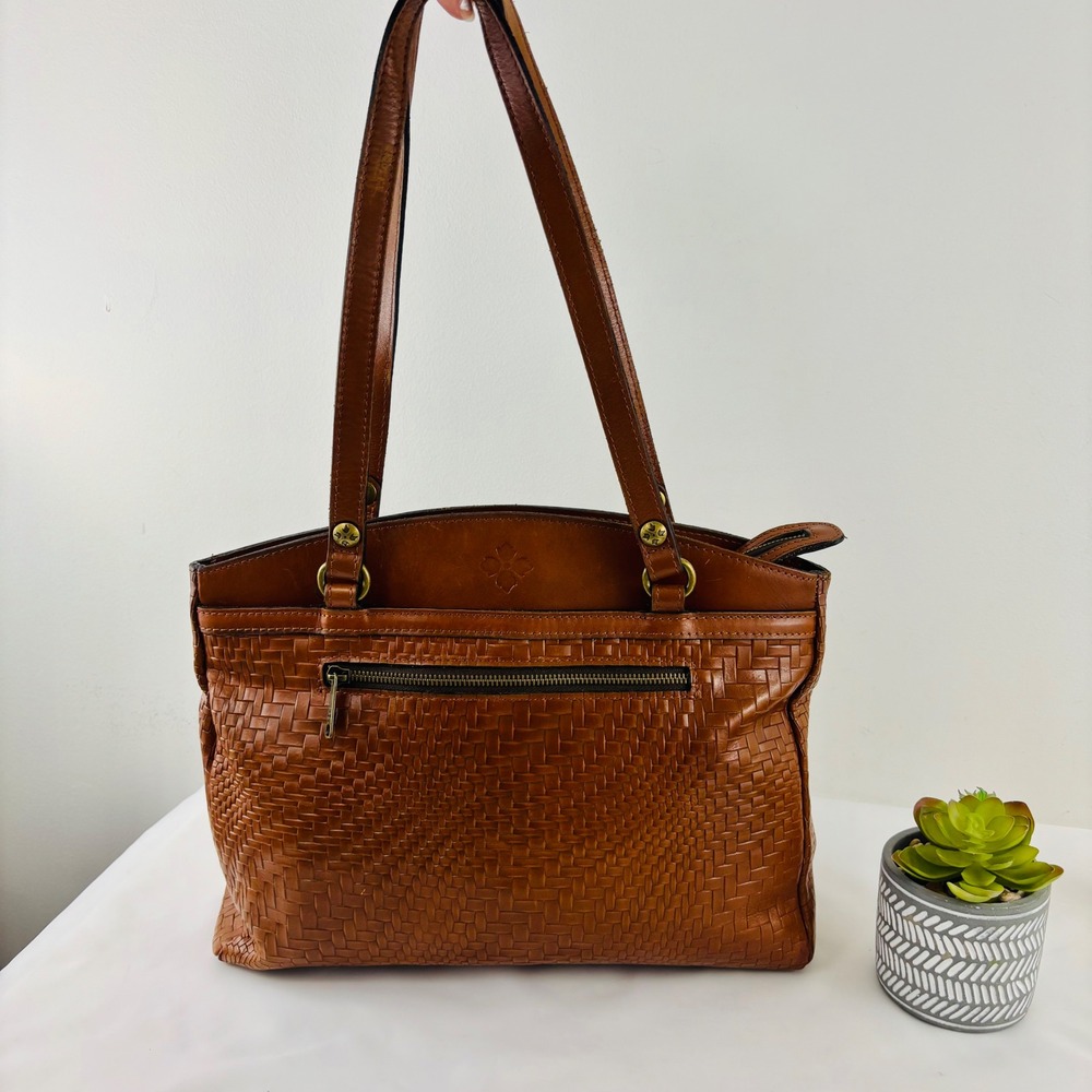 Patricia Nash Leather Poppy Wavy Woven Brown Tote Shoulder Bag Purse
